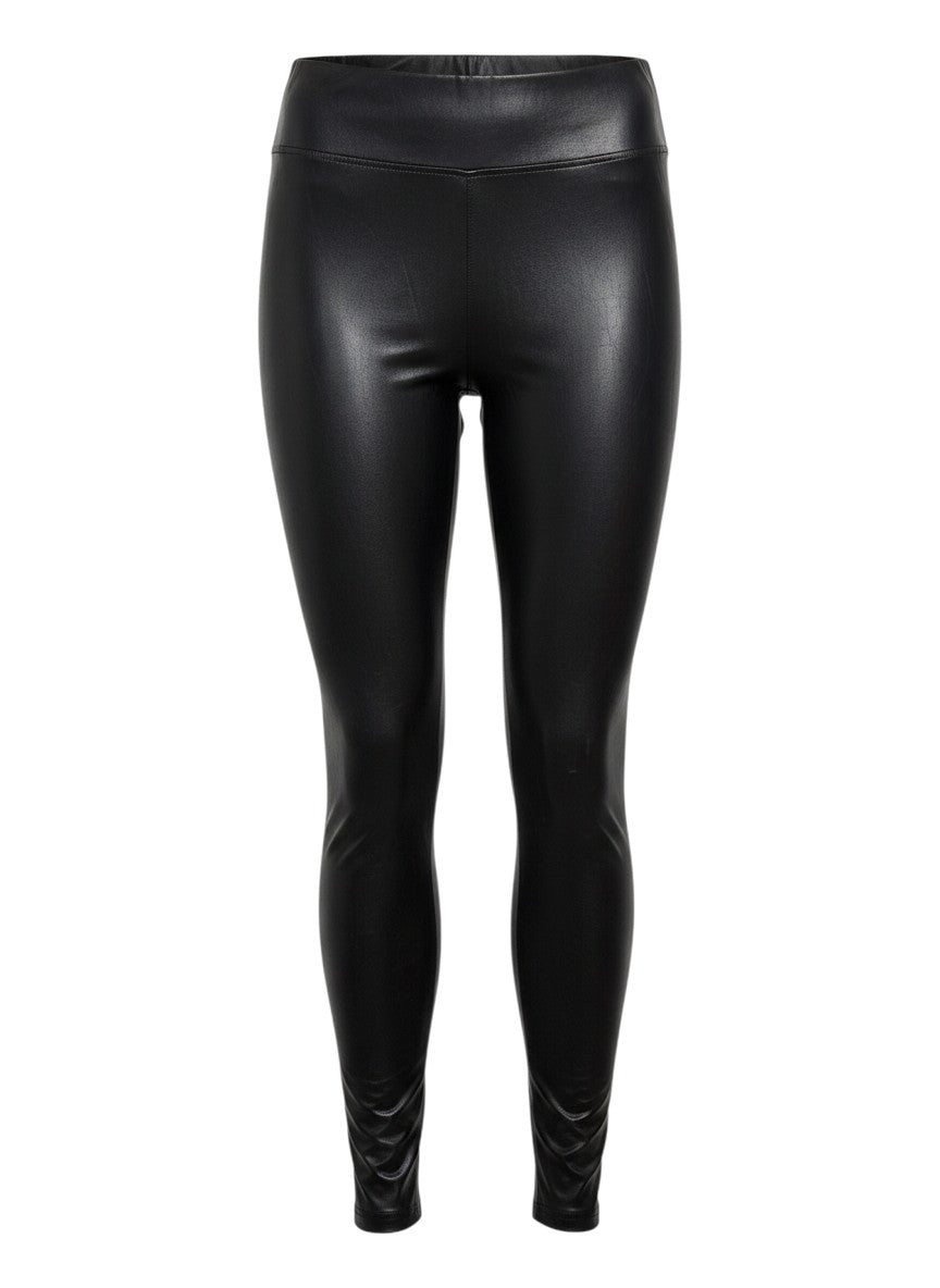 Black Faux Leather High-Rise Leggings — Sleek Edgy Essential — No Label