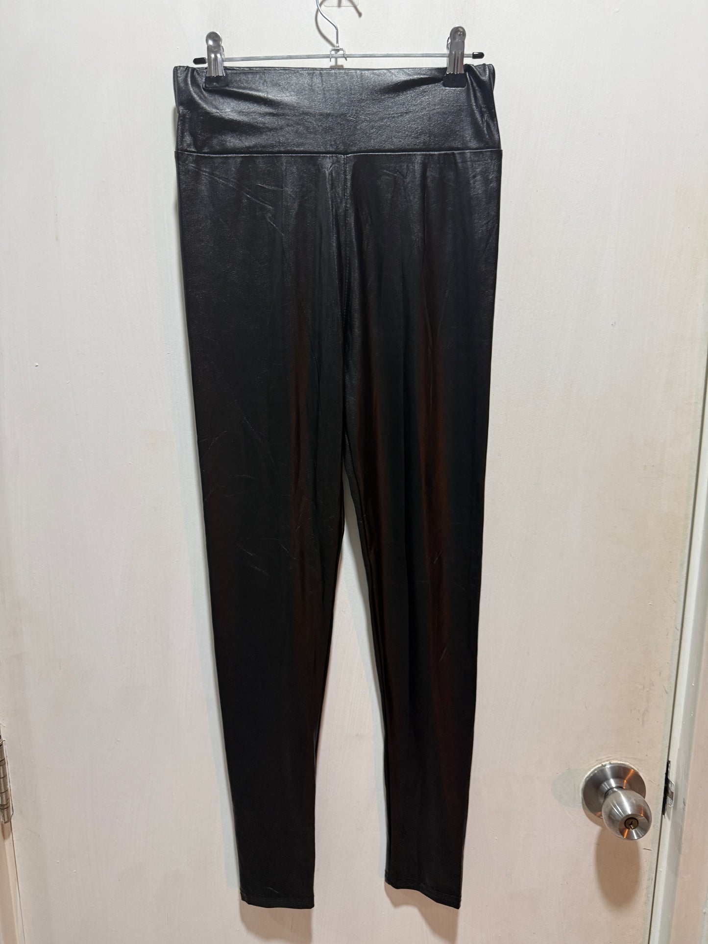 Black Faux Leather High-Rise Leggings — Sleek Edgy Essential — No Label