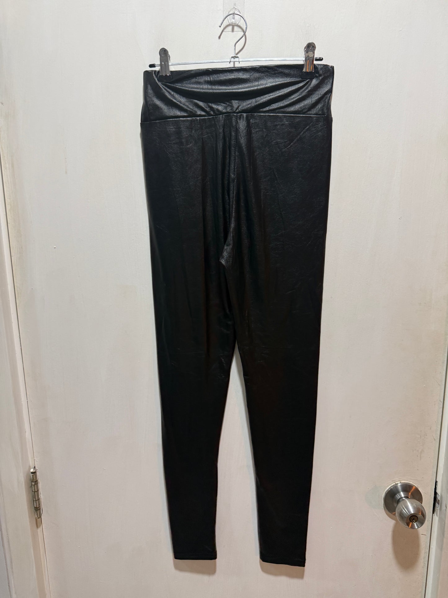 Black Faux Leather High-Rise Leggings — Sleek Edgy Essential — No Label