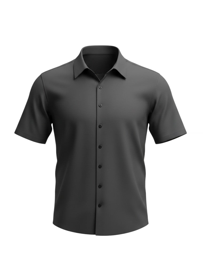 Black Short-Sleeve Button-Up Shirt — Slim Classic Collar — F&F