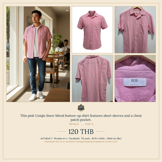Uniqlo Pink Linen-Blend Short-Sleeve Shirt