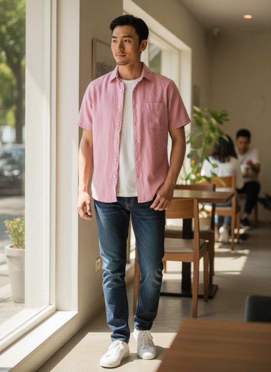 Pink Linen-Blend Short-Sleeve Shirt — Breathable Minimal — Uniqlo