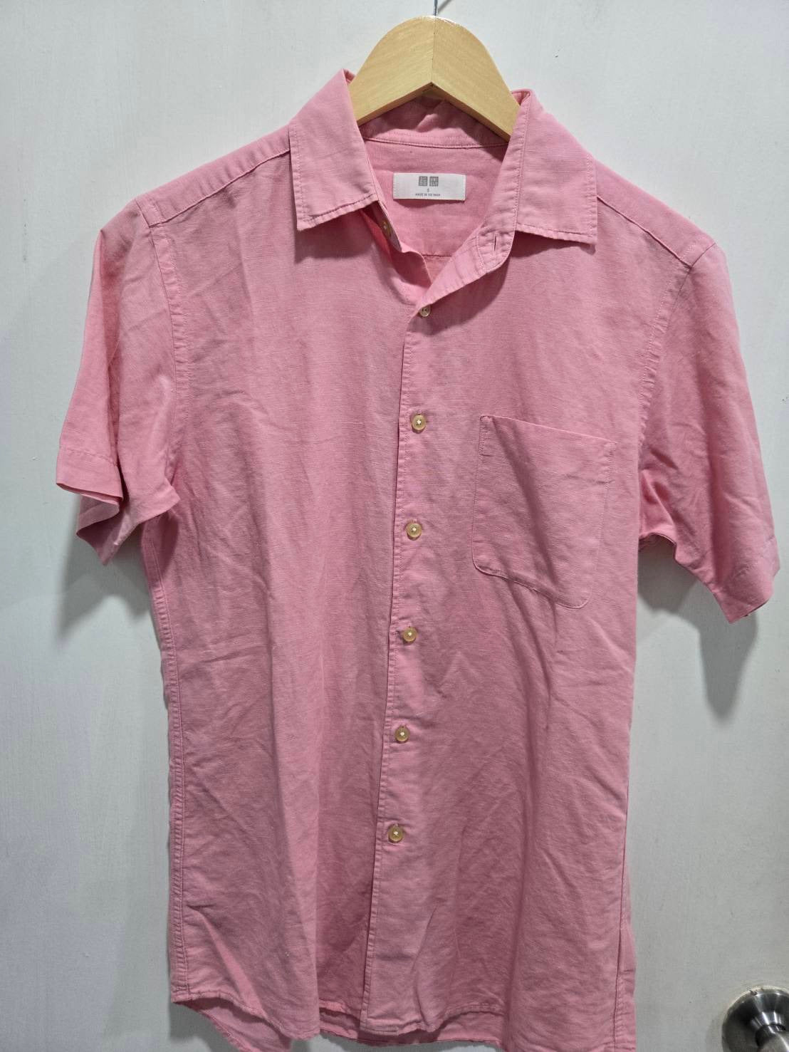 Pink Linen-Blend Short-Sleeve Shirt — Breathable Minimal — Uniqlo