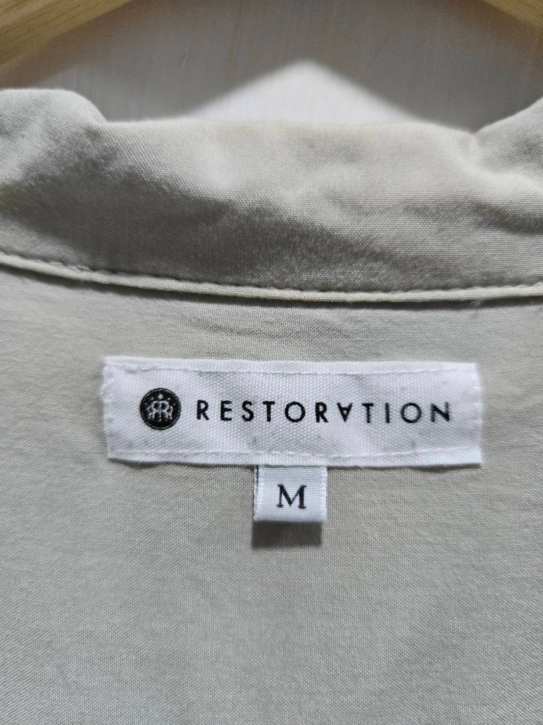 Beige Camp Collar Short-Sleeve Shirt — Vintage Open Collar — Restoration