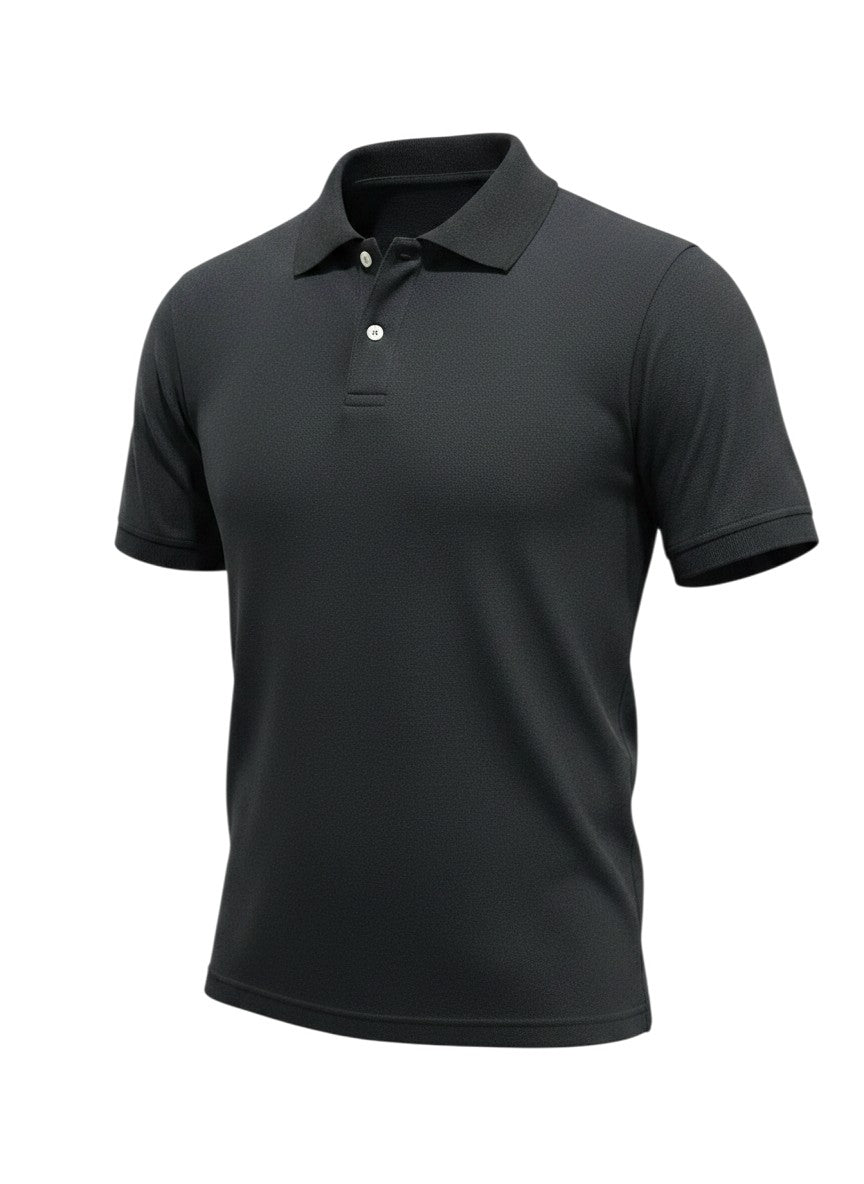 Black Short-Sleeve Polo Shirt — Classic Buttoned Placket — Do It Now