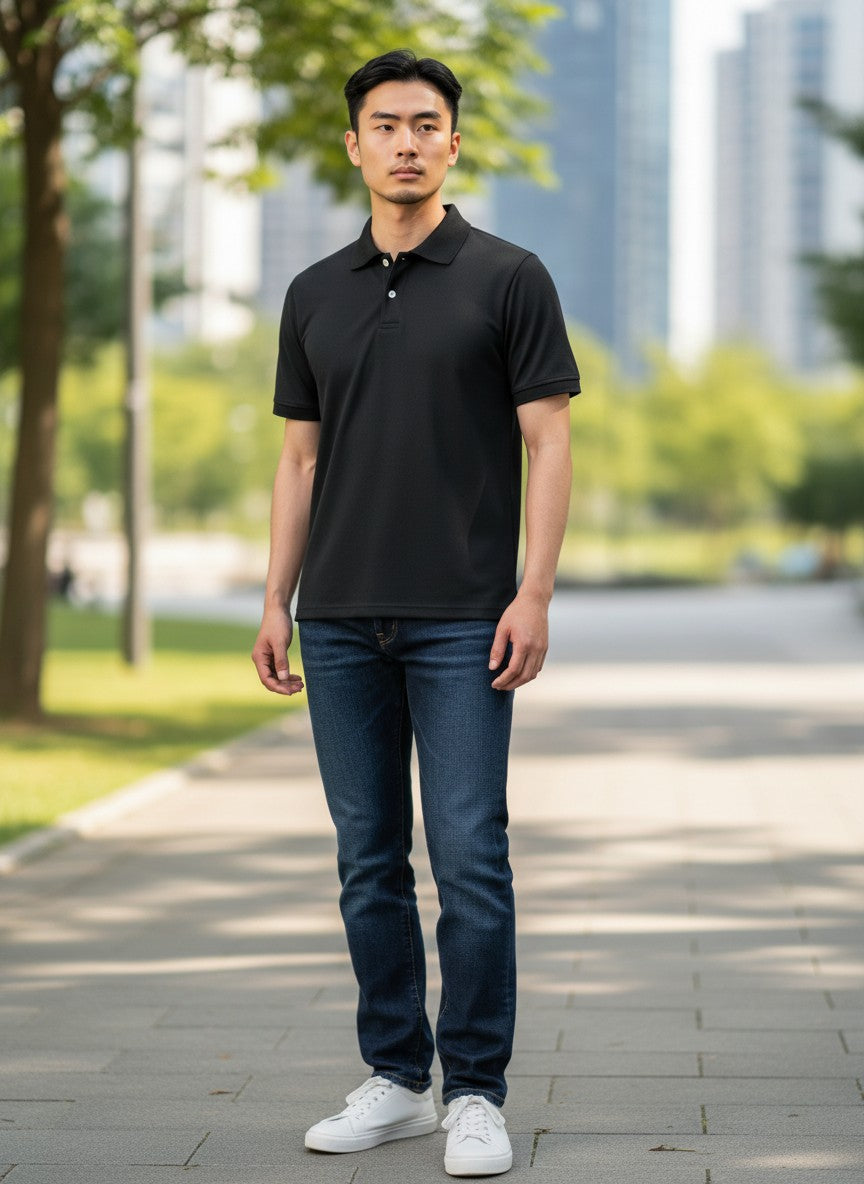 Black Short-Sleeve Polo Shirt — Classic Buttoned Placket — Do It Now