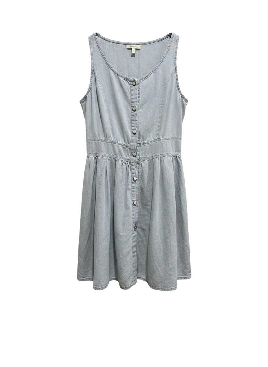 Light Blue Sleeveless Button-Up Denim Dress — Open Back — No Label